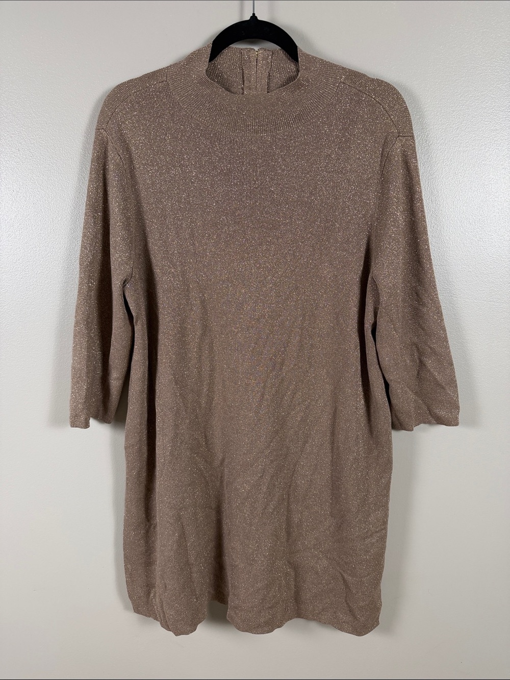 Chico's XL Sparkle Knit Mock-Neck Dress in Taupe